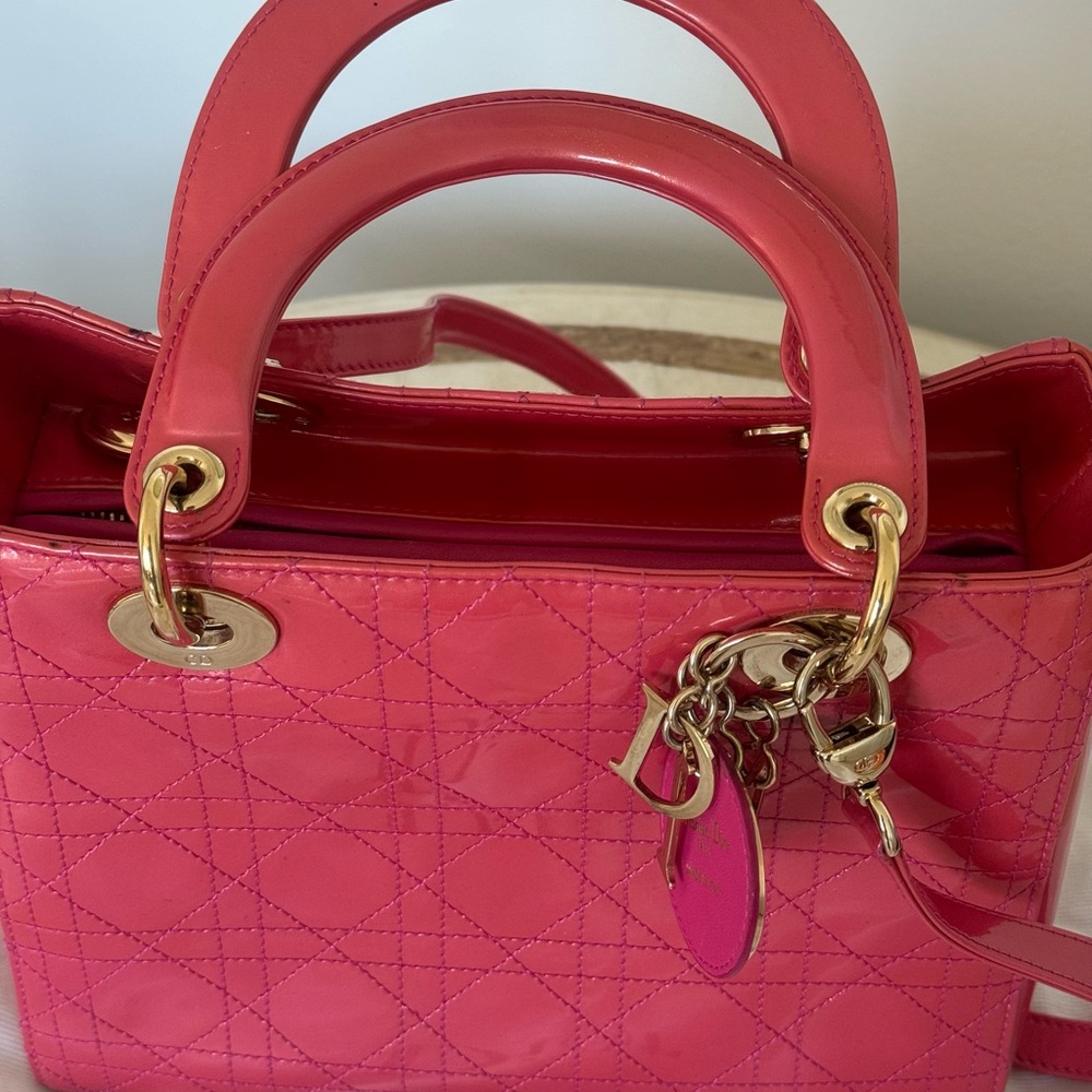 Dior Pink Quilted Handbag, patent leather, original dust bag - Picture 2 of 15